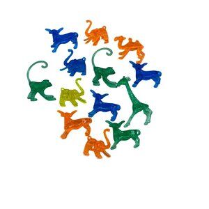 Vtg Plastic Animal Figurines 13 Pieces Green Blue Orange Adult Drink Markers